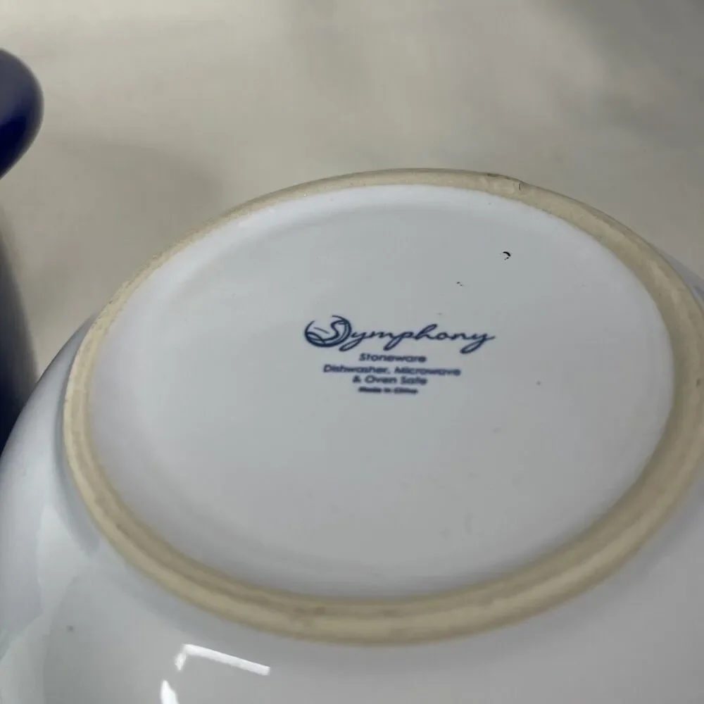 Symphony Stoneware Nesting Mixing Bowls Pottery Set 2 Blue/ White, Tan/ White